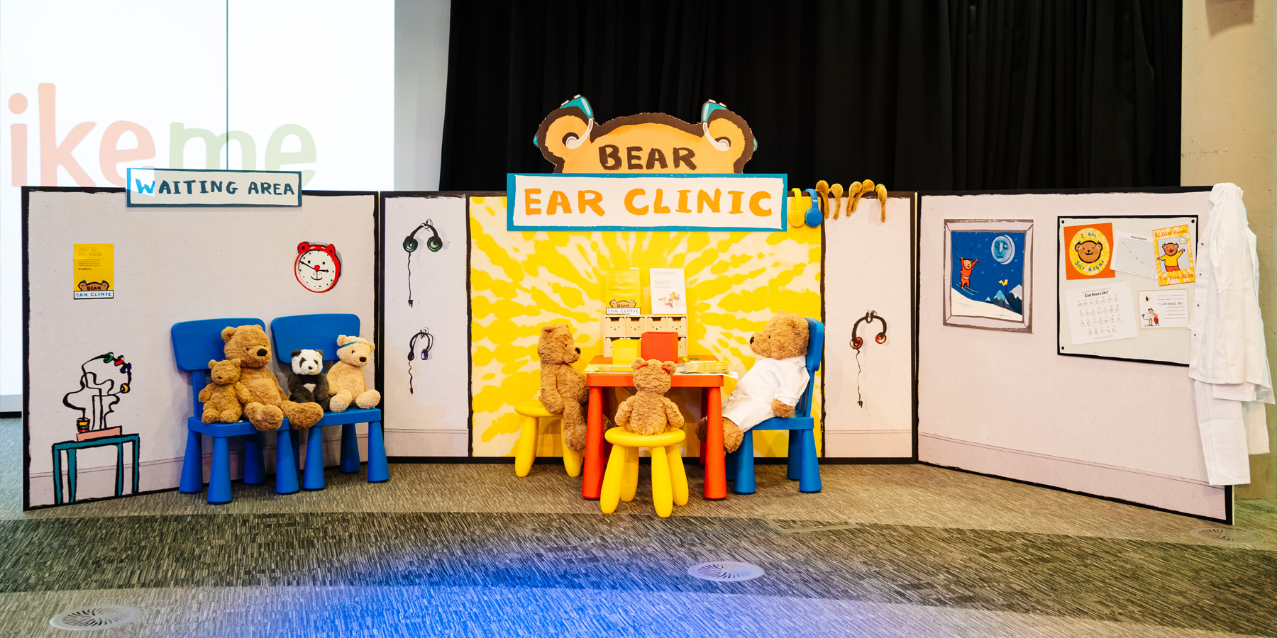 Bears on stage at the Bear Ear Clinic