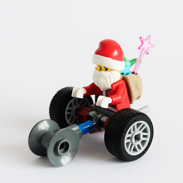 #ToyLikeMe makeover image showing Lego wheelchair mini-figure Santa with wheelchair.