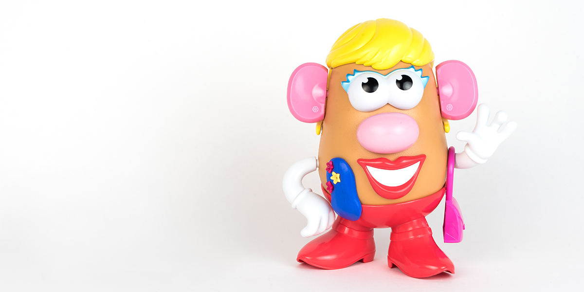 #ToyLikeMe makeover image showing Mrs Potato Head toy with model ostomy pouch.
