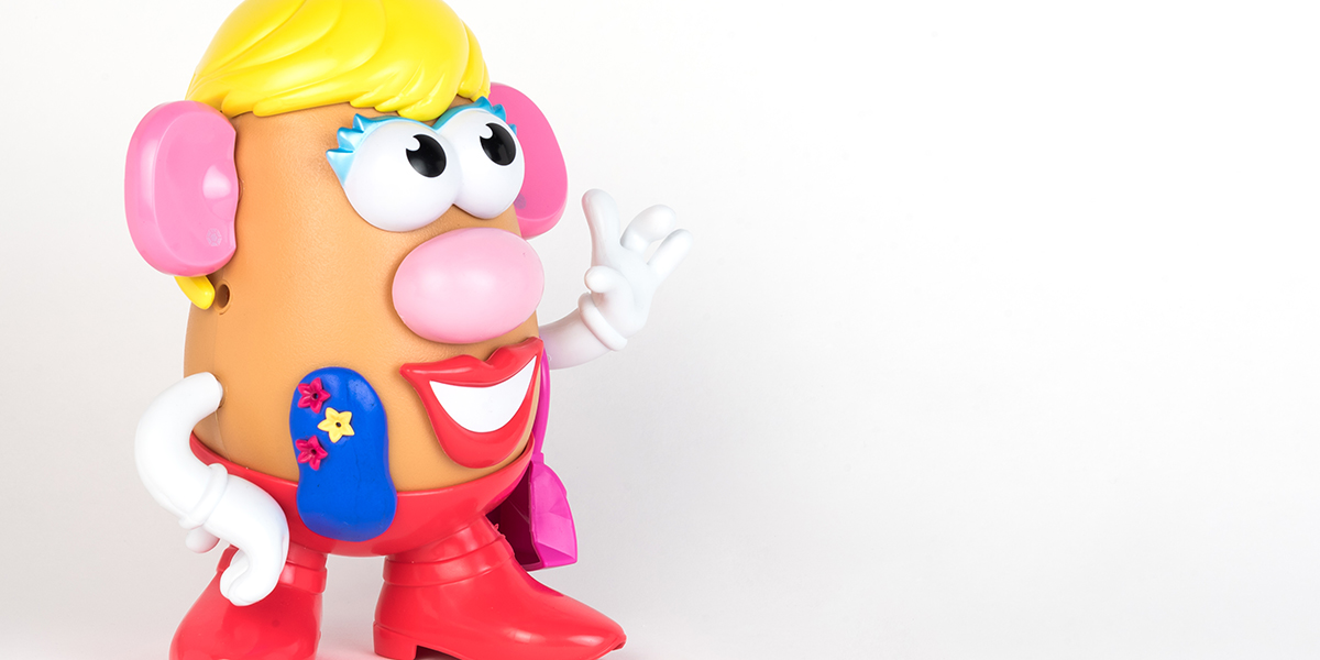 #ToyLikeMe makeover image showing Mrs Potato Head toy with model ostomy pouch.
