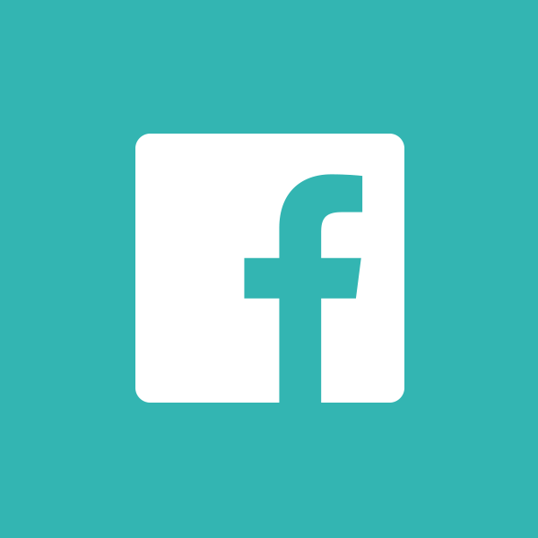 Facebook logo, white on teal background.