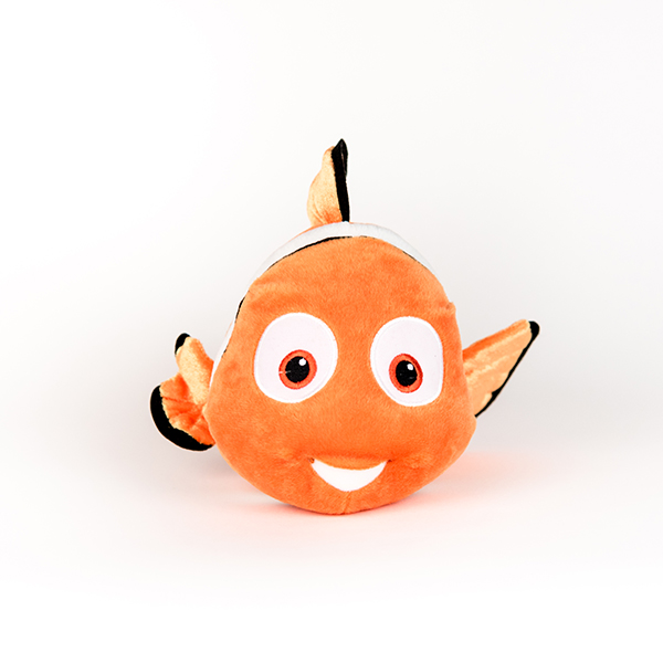 Image shows plush Nemo fish. One fin is larger than the other.